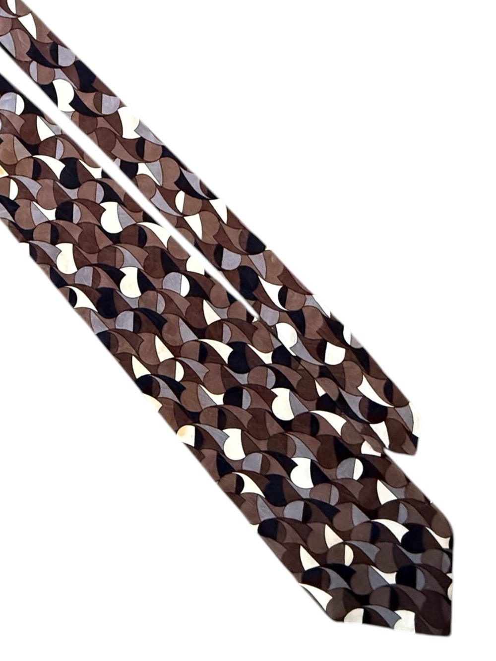 Vintage COMO Collezione Silk Tie Brown Geometric Abstract Pattern Designer Style